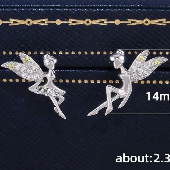 💝Dainty White CZ Sweet Wing Fairies Stud Earrings for Women, GPMB1441 - Picture 2 of 5